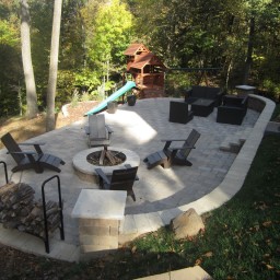 Patio with sitting area and firepit area